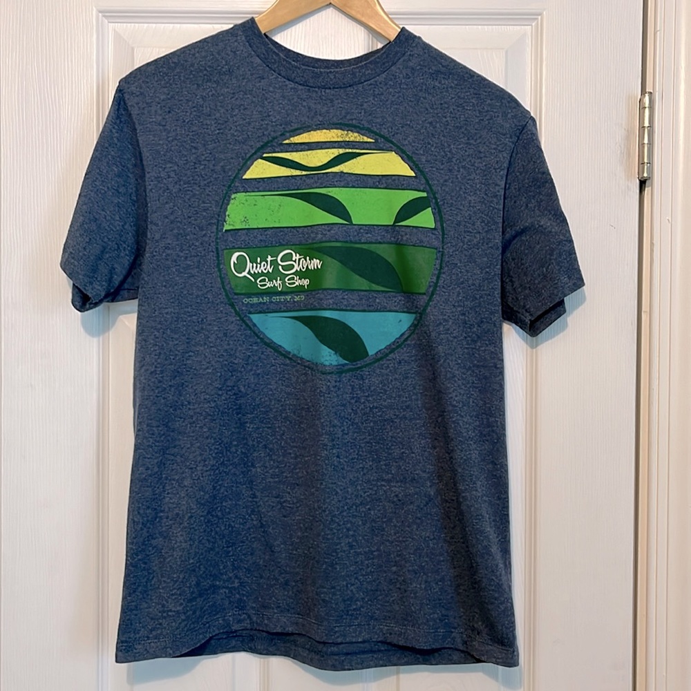 Quiet Storm surf shop blue heather, yellow green and teal Ocean City, MD size M